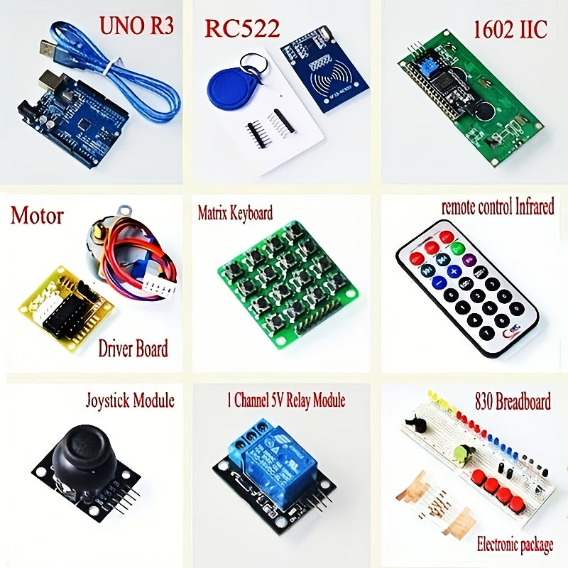 Arduino UNO R3 RFID Kit with programmable digital display, hardwired power, and white material. Ideal for office and reading use, assembly required. No battery or laser included.