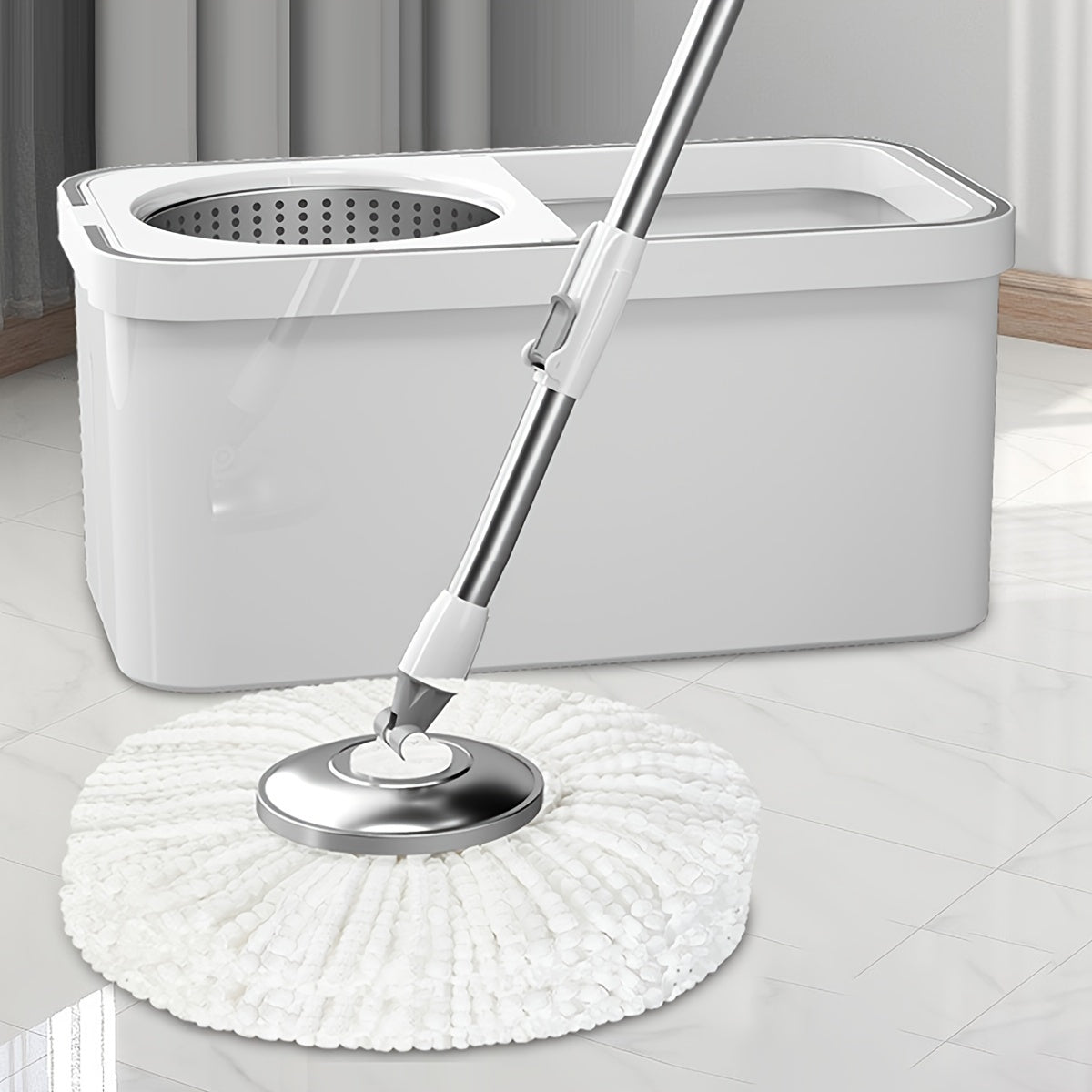 Get ready for the 2024 Rotating Mop and Bucket Set! This convenient kit includes one set of mop cloths, eliminating the need for hand washing. With a divided bucket for cleaning mud and a rotating floor mop, this tool is perfect for dry and wet use on