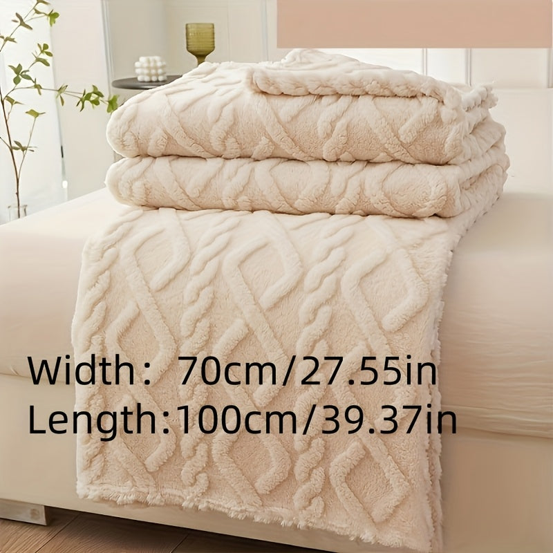 Soft, thick, and warm knitted shawl blanket with 3D design, measuring 70cm x 100cm. Hand wash only. Suitable for bed, sofa, and travel. Perfect for outdoor and home use. Ideal gift for