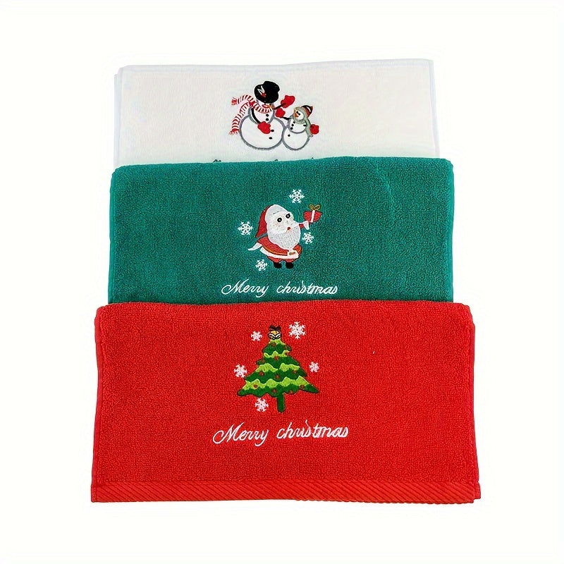 Christmas Towel with Santa Claus Embroidery: Red and Green Cotton Face Towel - Ideal for the Holidays