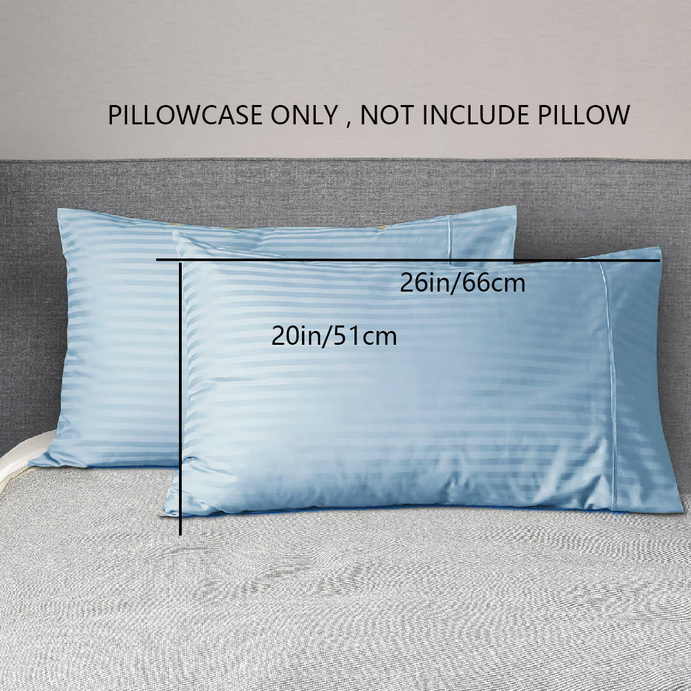 A pair of striped pillowcases made from soft, breathable woven polyester. These pillowcases are machine washable and have a sanded finish for added comfort. They do not include a pillow insert and are made from non-printed lightweight fabric with a 90gsm