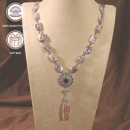 This elegant sweater necklace features a luxurious 5A Zirconia and high-quality purple square baroque natural pearl. Made with fine craftsmanship, it highlights both personality and fashion, ensuring comfortable wear. Perfect for a variety of occasions