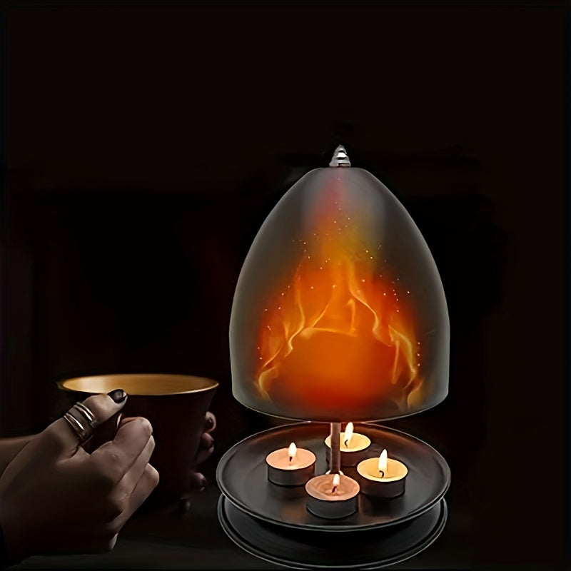 Black Unique Iron Portable Indoor-Outdoor Heater - Hand Warmer Tea Light Candle Heater - Double-Walled Tea Light Oven - Metal Tea Light Heater for 4-6 People - Candle Heating Kit for Home, Dining Room, Living Room