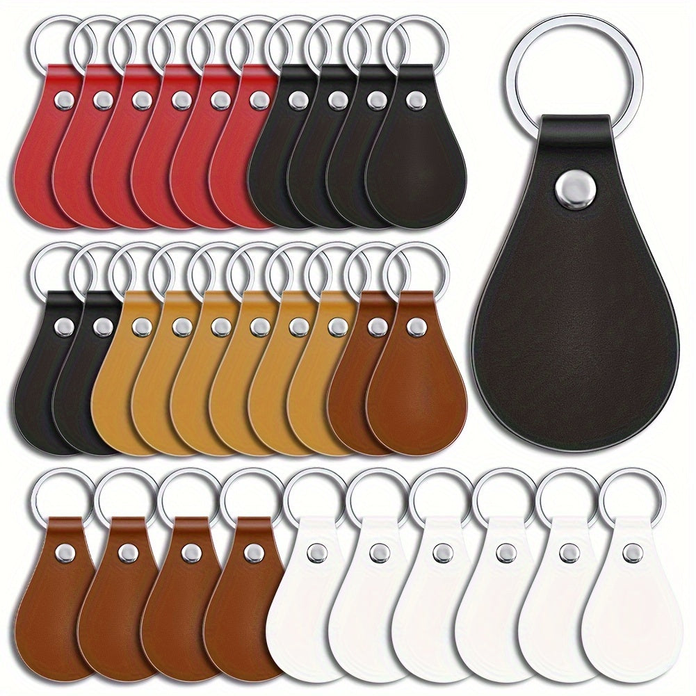 Kit of 30 PU Leather Key Fob Blanks with Simple Style Laser Engraving Keychains, Perfect for Gifting and Crafting.