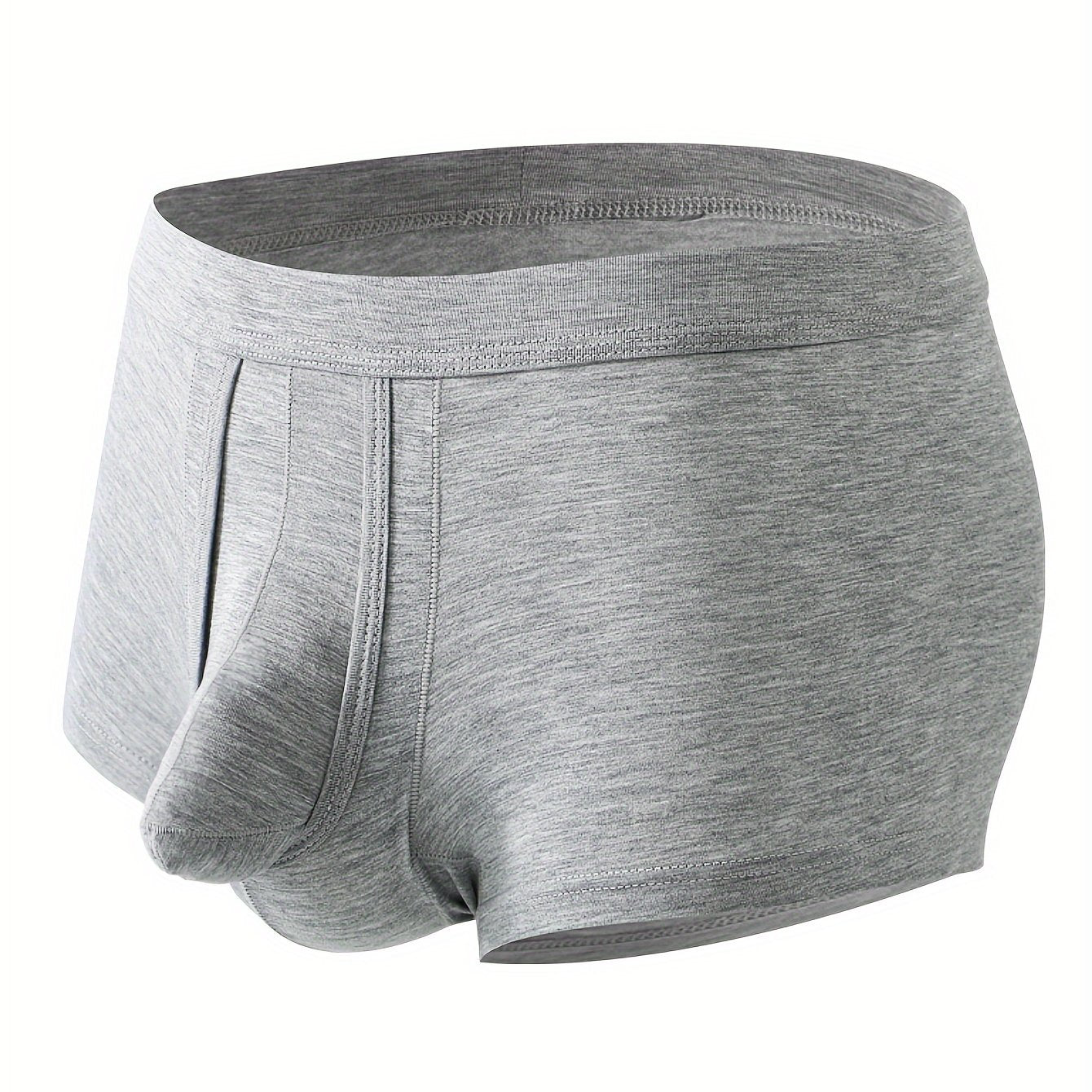 Men's sports boxer with bullet type separation and wear-resistant leg design.