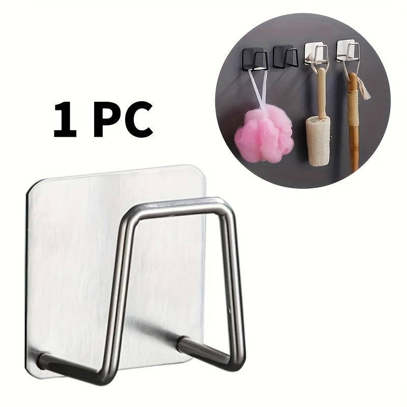 Modern Stainless Steel Kitchen Towel Hooks - Simple Wall Mount Installation, Versatile Self-Adhesive Drying Rack for Sink, Sponge Holder with Secure Grip, Long-lasting Kitchen/Bathroom Accessory, 1 Piece.