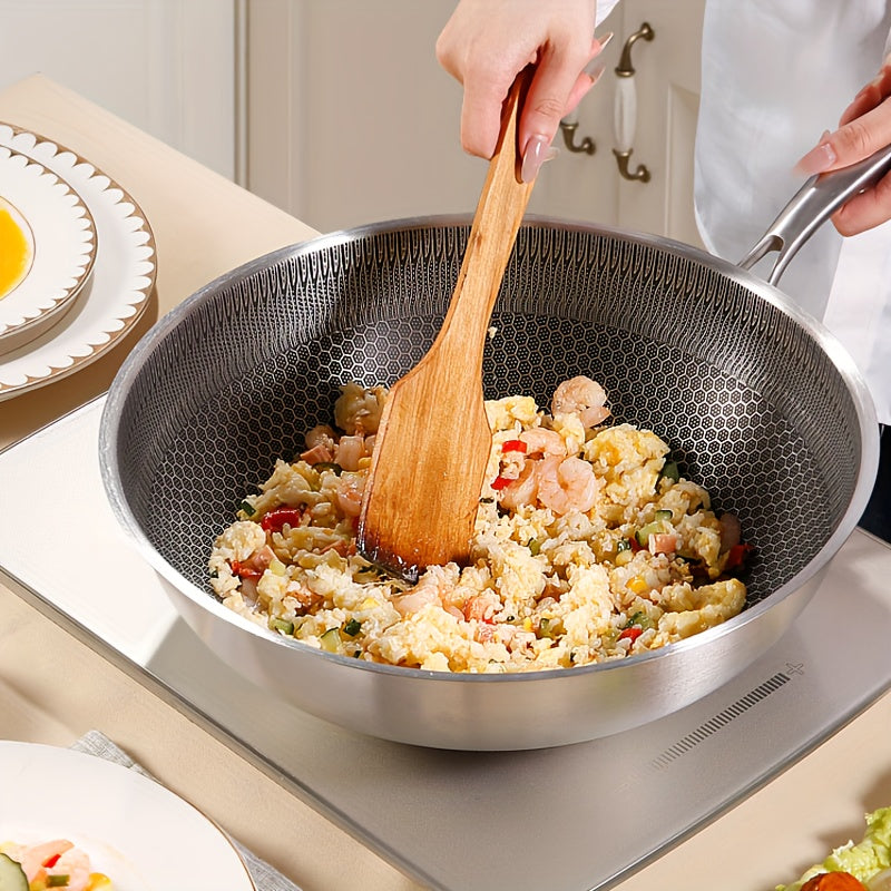 Stainless Steel Wok with Honeycomb Non-Stick Design - Versatile for Gas & Induction Stoves, Ideal for Cooking and Baking Necessities