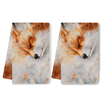 Set of 2 Ultra Soft Kitchen Towels Featuring a Charming Red Fox Design - Super Absorbent, Easy to Clean Dish Hand Towels, Dimensions 40.64x60.96 cm - Ideal for Adding a Festive Touch to Your Kitchen Decor, Perfect for Daily Use