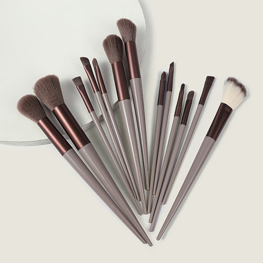 13-piece Makeup Brush Set with ultra soft, quick-dry bristles and matching fabric storage bag. Ideal for beauty enthusiasts.