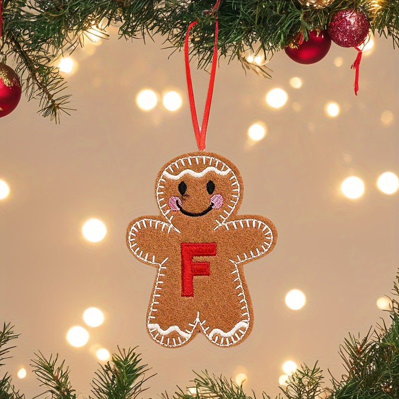 Embroidered gingerbread man ornament for Christmas decoration, made of fabric material. Classic style and no power required. Perfect for home and kitchen use.