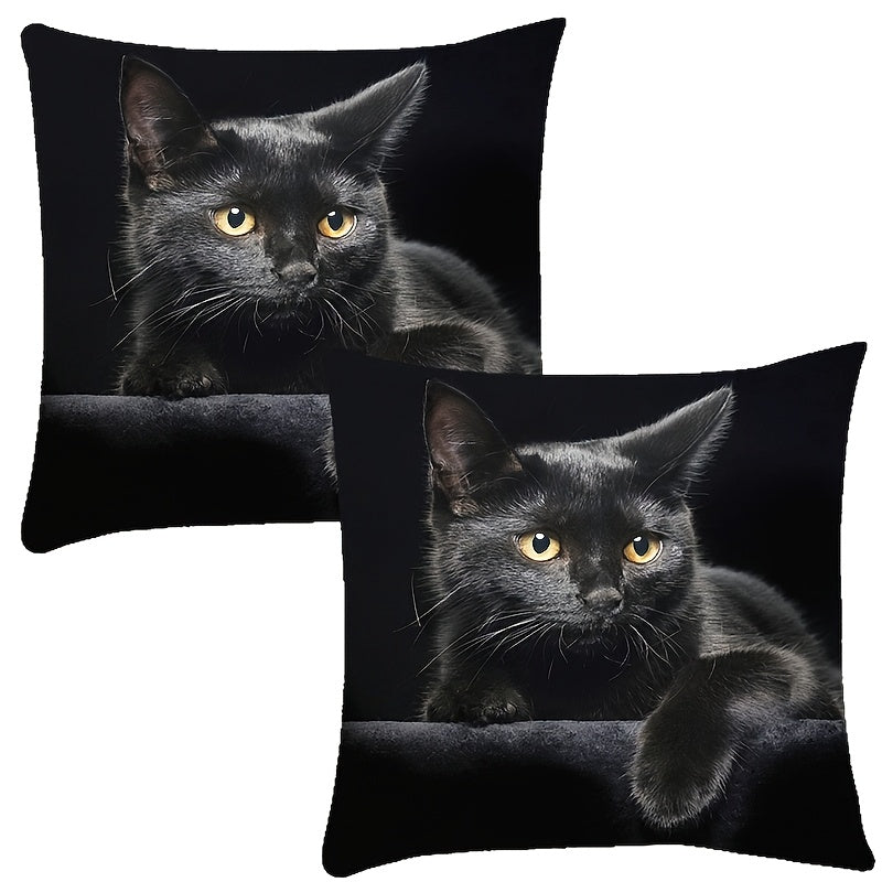 Set of 2 Ultra-Soft Pillowcases with Black Cat Print - Ideal for Cat Enthusiasts, Perfect for Bedroom, Living Room, and Car Decor (Pillow Inserts Sold Separately), Includes Picture for Sofa Decoration