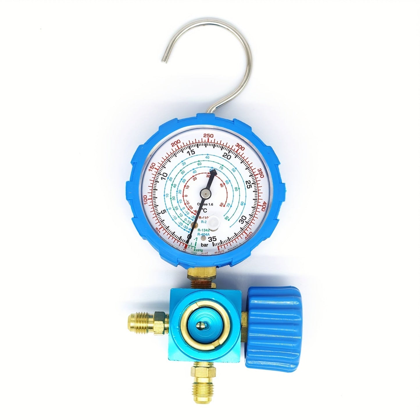 Three-Way Manifold Pressure Gauge Valve for R407C, R22, R134a, R404A Refrigerants, Compatible with Red/Blue Tool Air Conditioner