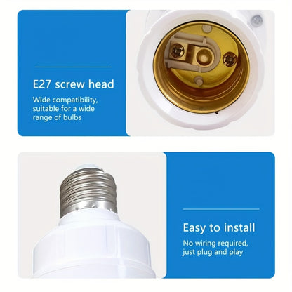 Motion Sensor PIR Lamp Holder with high sensitivity, 360° detection, white PC material, E27 screw socket, adjustable delay and light control. Ideal for industrial electrical use, easy