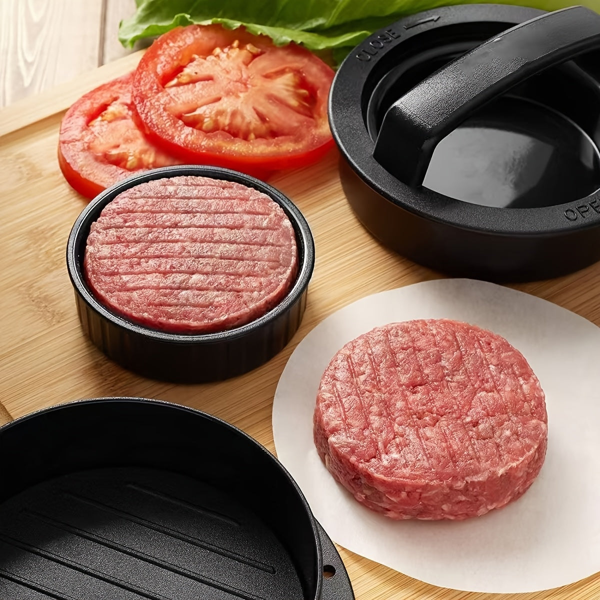 Non-stick Burger Press Patty Maker - Make Perfectly Shaped Patties for BBQ Grill and Pan-Frying with this Plastic Hamburger Mold - Ideal for Beef, Cheese, and Vegetable Patties - Compatible with BBQ Grill and Pan-Frying.