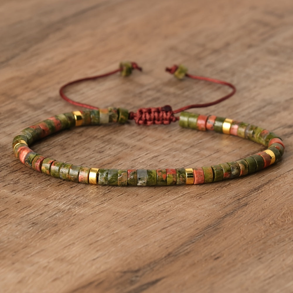 Women's boho style adjustable hand string jewelry decoration made with colorful mini natural stone beads.