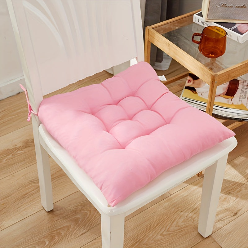 Thickened Solid Color Brushed Chair Cushion - Washable polyester seat pad for dining, office, and tatami chairs