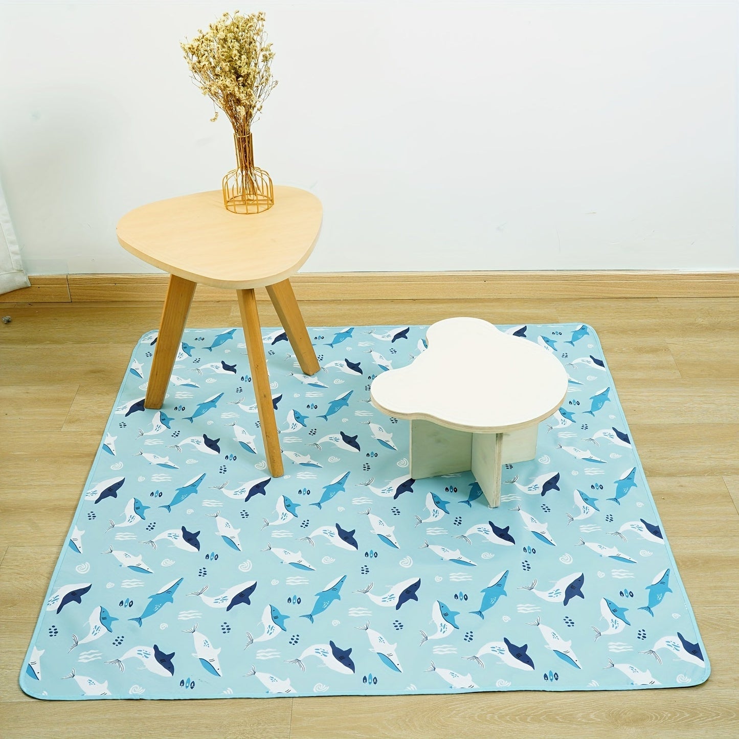 Baby Play Mat - 109.98cm x 109.98cm, Waterproof and Foldable Non-Slip Floor Mat for Infants and Toddlers, Suitable for Playtime and Tummy Time for Ages 0-3 Years. Made of Easy-to-Clean Polyester Fiber with a Cute Whale Pattern.