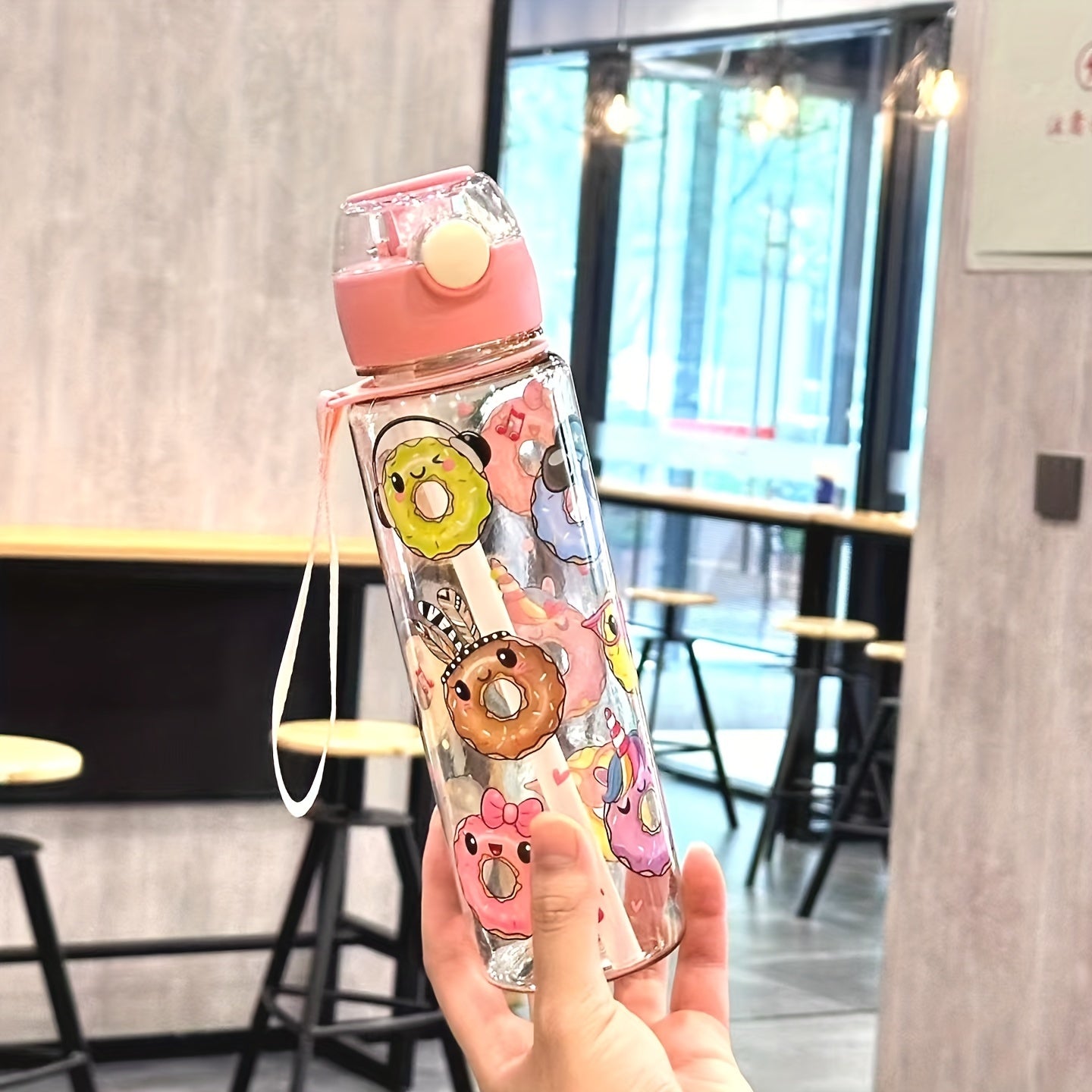 Cute Donut Design Water Bottle, 700ml, BPA-free, High-Temp Resistant, Portable, Anti-Leak, Great for Outdoor Activities, Ideal Holiday Gift