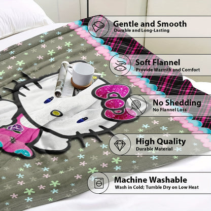 1 piece of the classic square pattern Hello Kitty ballet dance themed Sanrio flannel blanket. Can be used as a single or double comfortable flannel blanket, suitable for office, home decoration, bed, sofa, car, nap, air conditioning, or as a gift for the