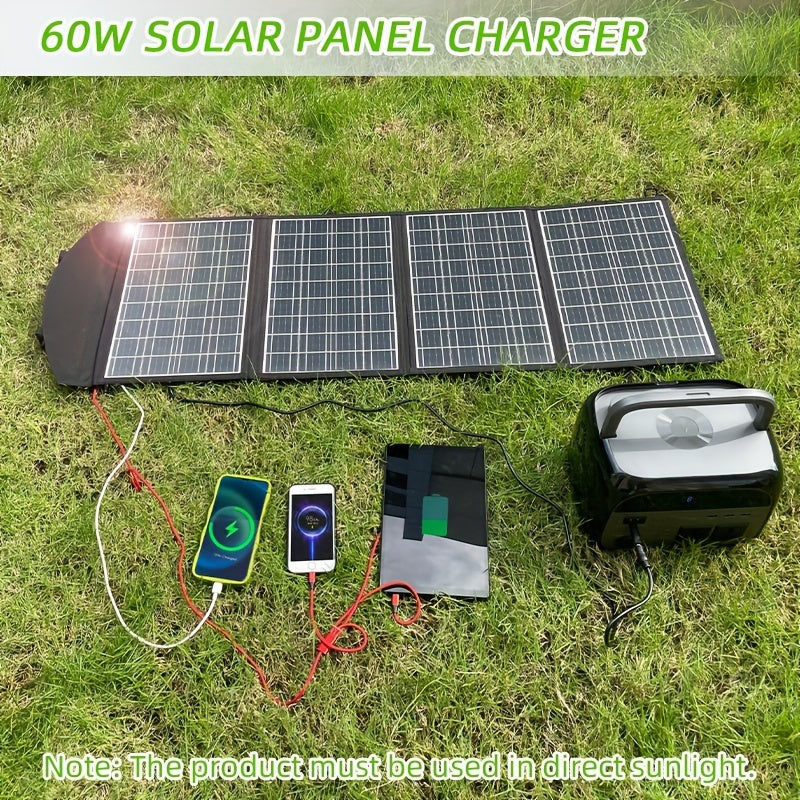 Portable 60W Solar Charger with Dual USB Fast Charging for Phones & Tablets, Foldable design, Outputs of 5V/3A, 9V/2A, 12V/1.5A