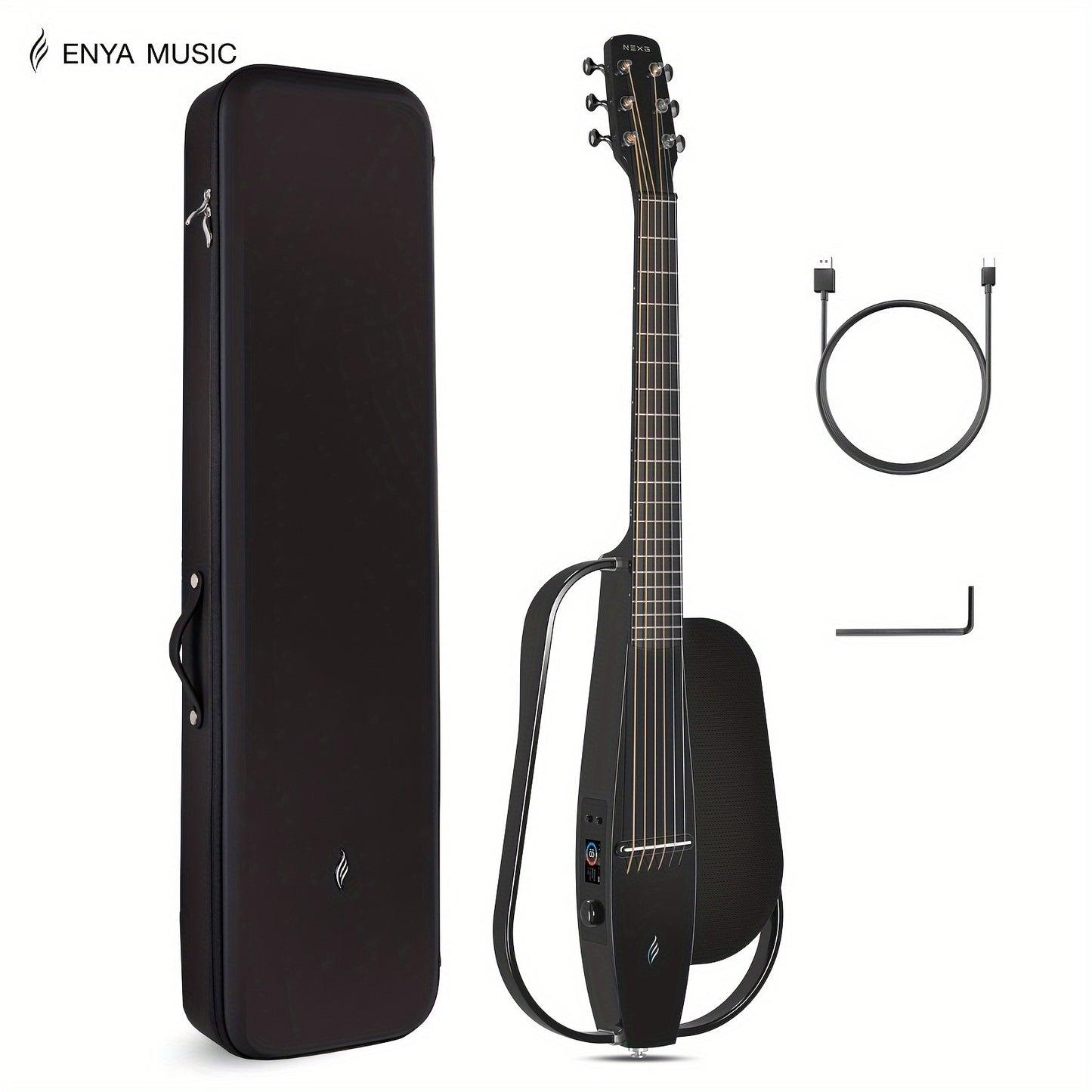 Enya Acoustic Electric Carbon Fiber Travel Guitar with Wireless Speaker, Gig Bag, Cable, and Wrench - 96.52 cm