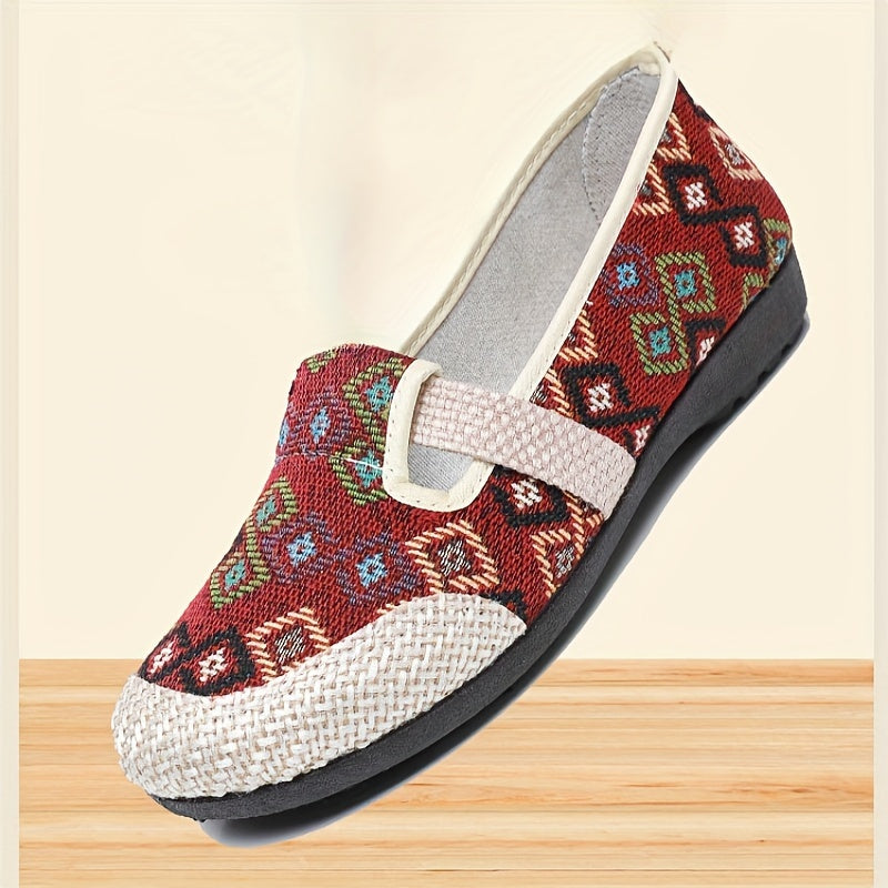 Stylish slip-on sneakers with soft insole, geometric pattern, ideal for everyday and outdoor wear.