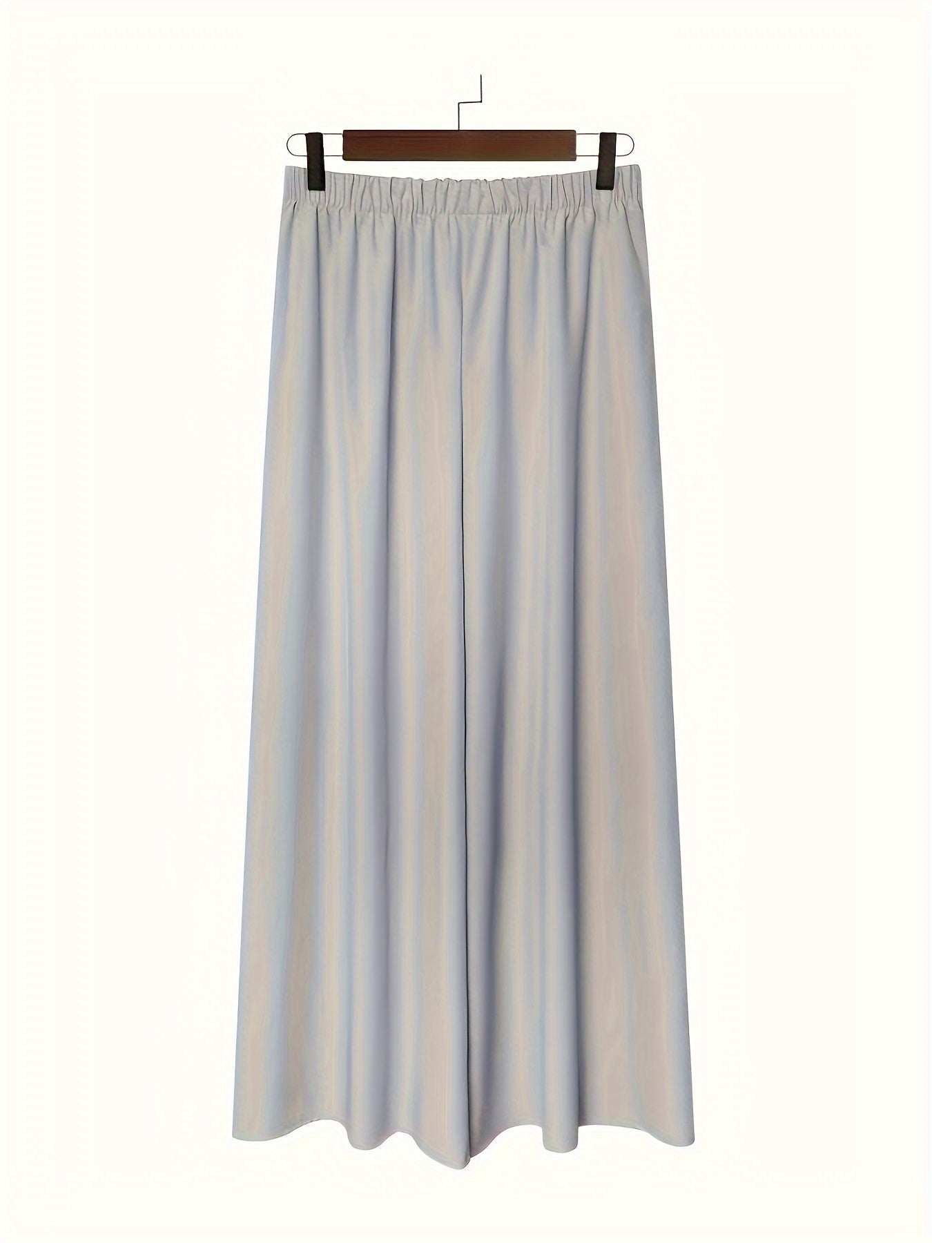 Two high-waisted wide-leg pants for women in solid color polyester, non-stretch fabric. Comfortable loose fit with pockets for daily wear in all seasons.