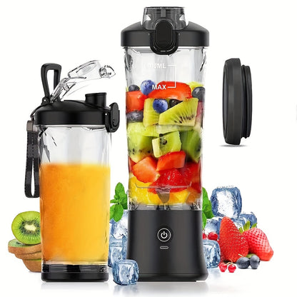 1 portable blender, 20oz capacity, handheld juice mixer, USB rechargeable, 2000mAh battery, non-slip base, push button control, easy to clean, ≤36V, 0.5L capacity.