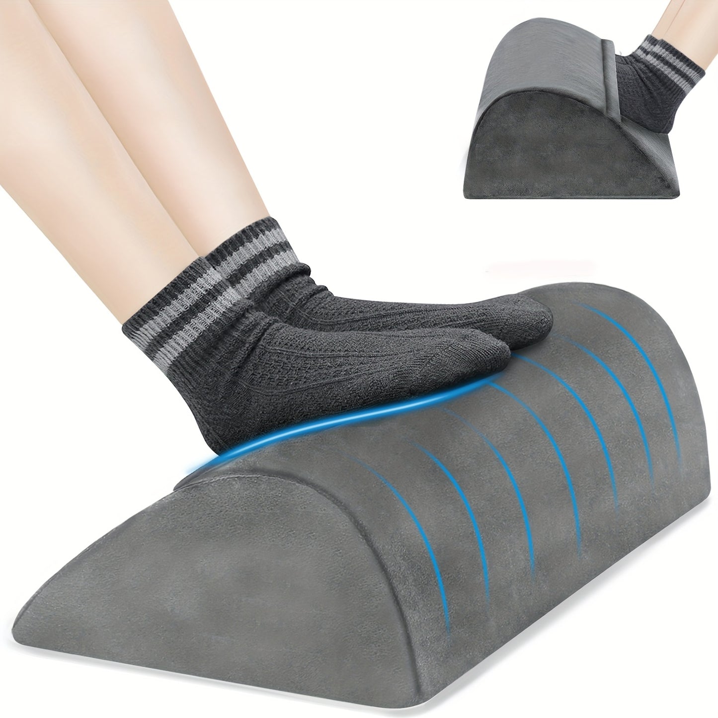 Ergonomic footrest with plush foot pocket and memory foam, ideal for desks and office chairs.