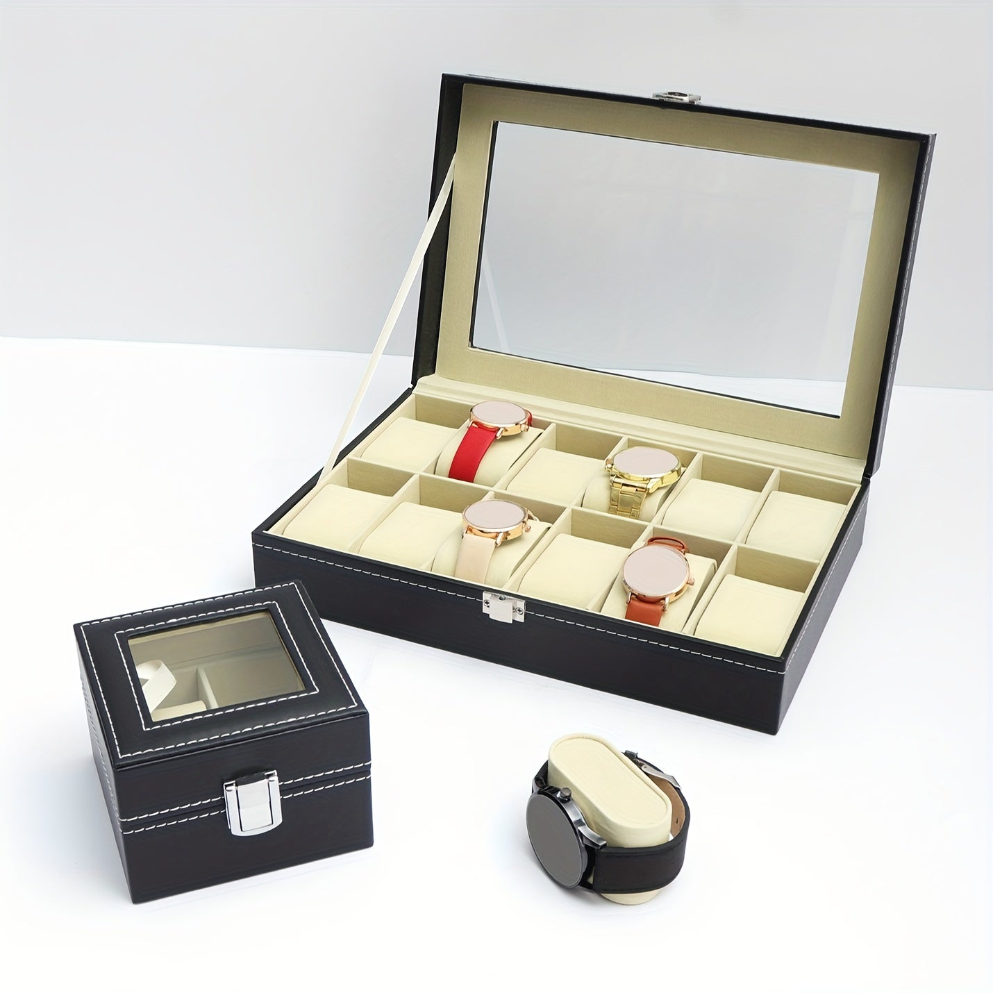 1 piece of PU Leather Watch Storage Box available in 2, 6, 10, or 12-digit options. Perfect for displaying wrist watches and makes an ideal gift choice.