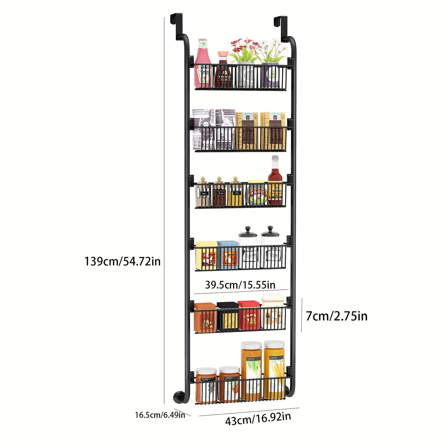 Sturdy 6-Tier Over-the-Door Pantry Organizer with Baskets - Durable Metal Storage for Kitchen, Spice Rack & Beyond