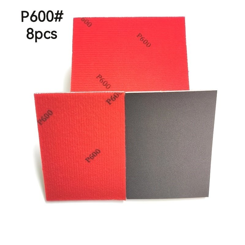 This pack of 8/18 super fine sand sponge pads includes sand grains ranging from 400 to 3000. They are perfect for DIY projects, both wet and dry grinding, and can be used on wood, metal, models, gypsum board furniture, synthetic resin, and zirconium