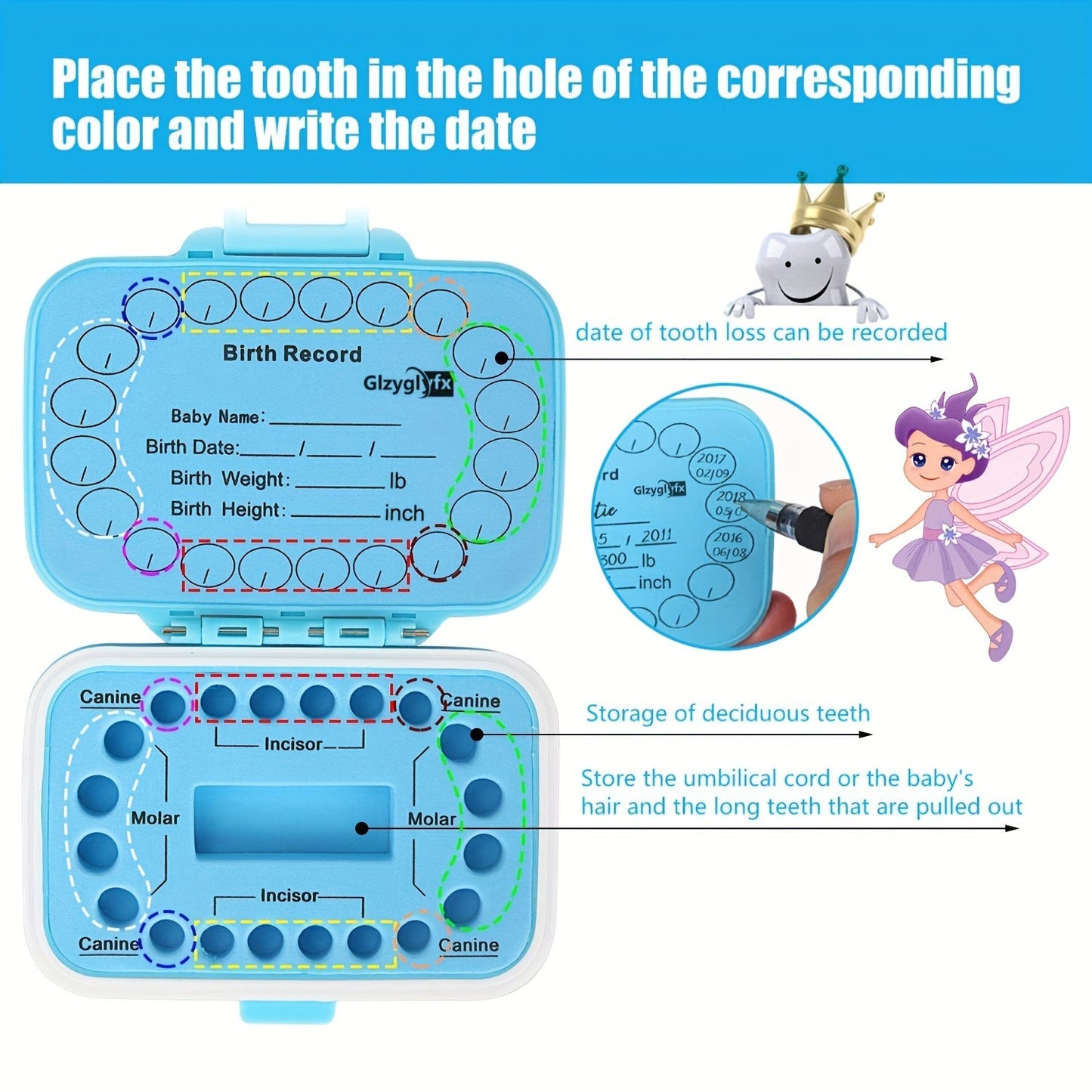 Glzyglyfx Baby Teeth Keepsake Box - Keepsake Tooth Holders for Kids, Tooth Saver and Storage Container for Lost Teeth