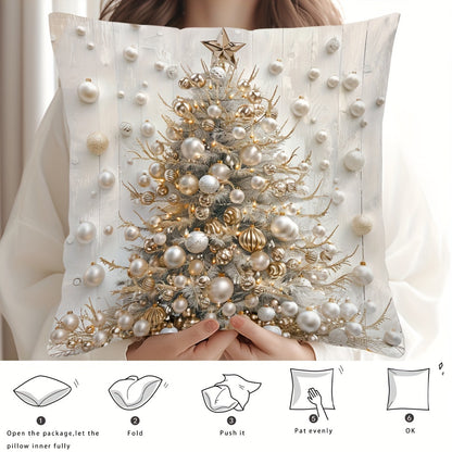 Contemporary Christmas tree digital print throw pillow cover, hand wash only, zipper closure, woven polyester, versatile room decor - 44.96cm x 44.96cm.