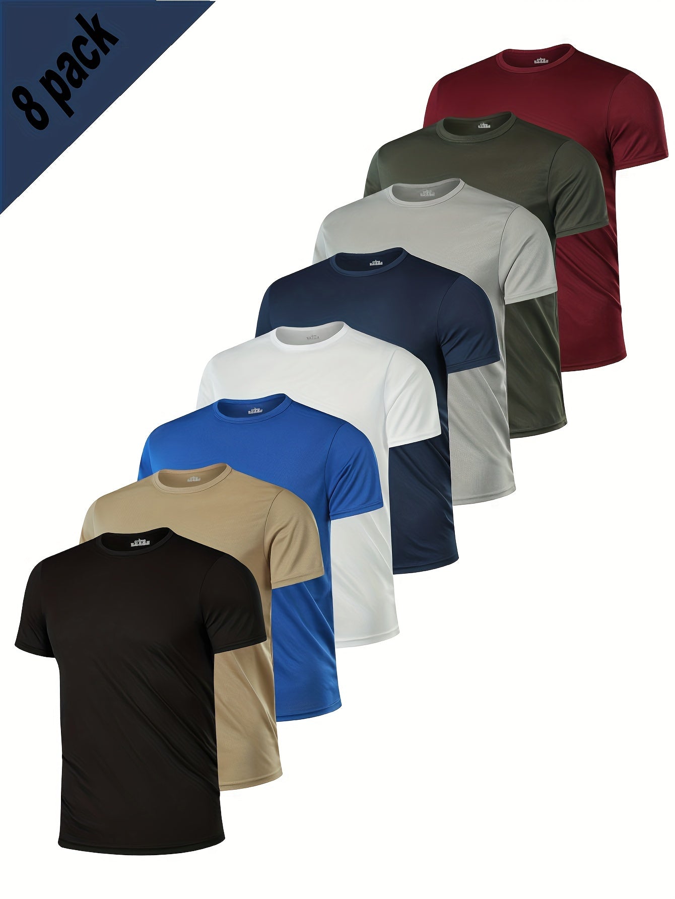 8 men's quick-dry T-shirts for summer activities. Soft, stretchy, and breathable with solid colors.