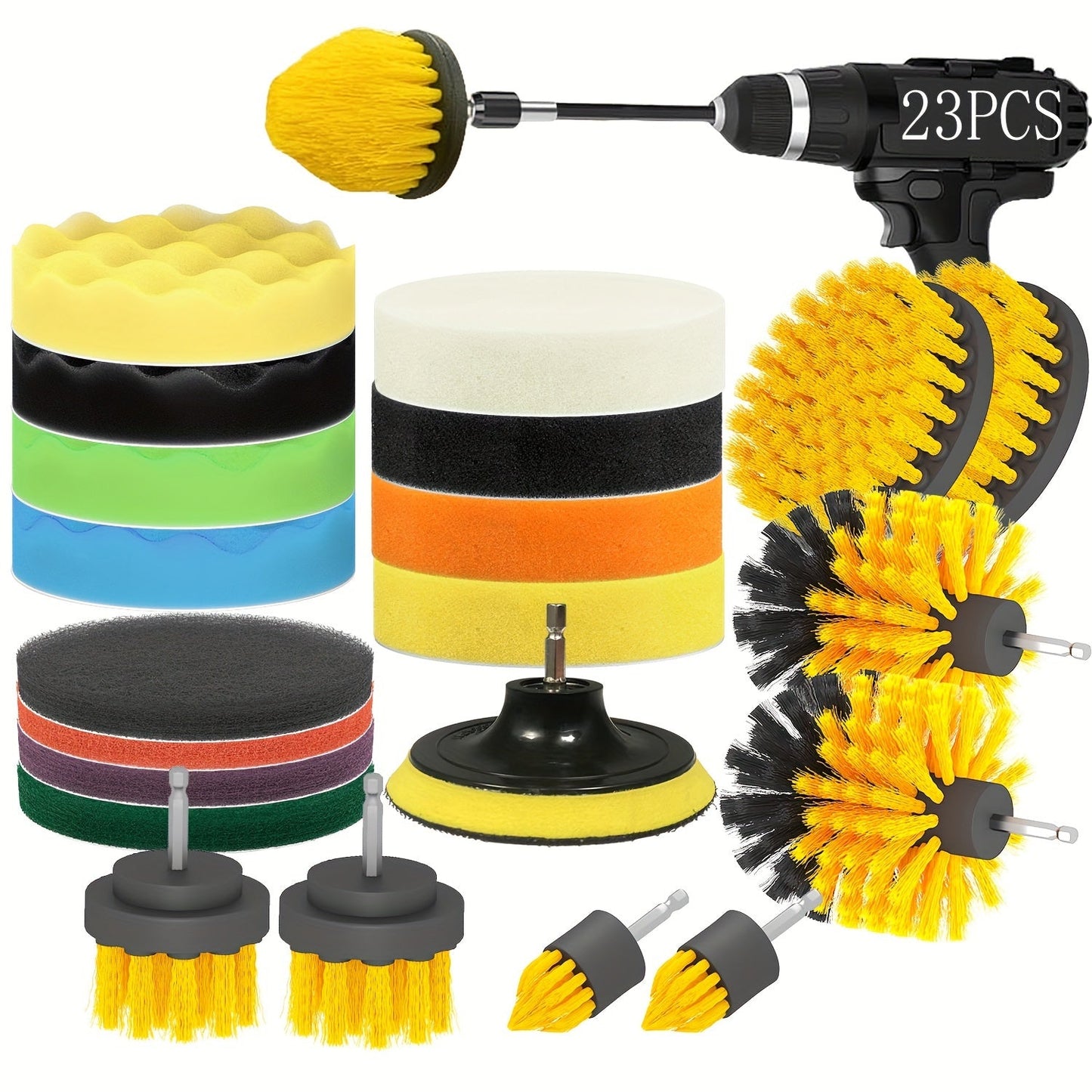 Get your hands on the 23-piece Drill Brush Attachment Set, a powerful and versatile scrubber kit designed for cleaning grout, tiles, bathrooms, and kitchens. This set includes durable and reusable plastic heads that are compatible with any drill, making