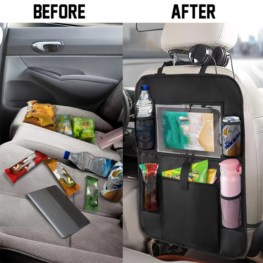 Durable Oxford Fabric Car Seat Back Organizer - Anti-Kick Storage Bag for Tablets and Essentials, 1 Piece