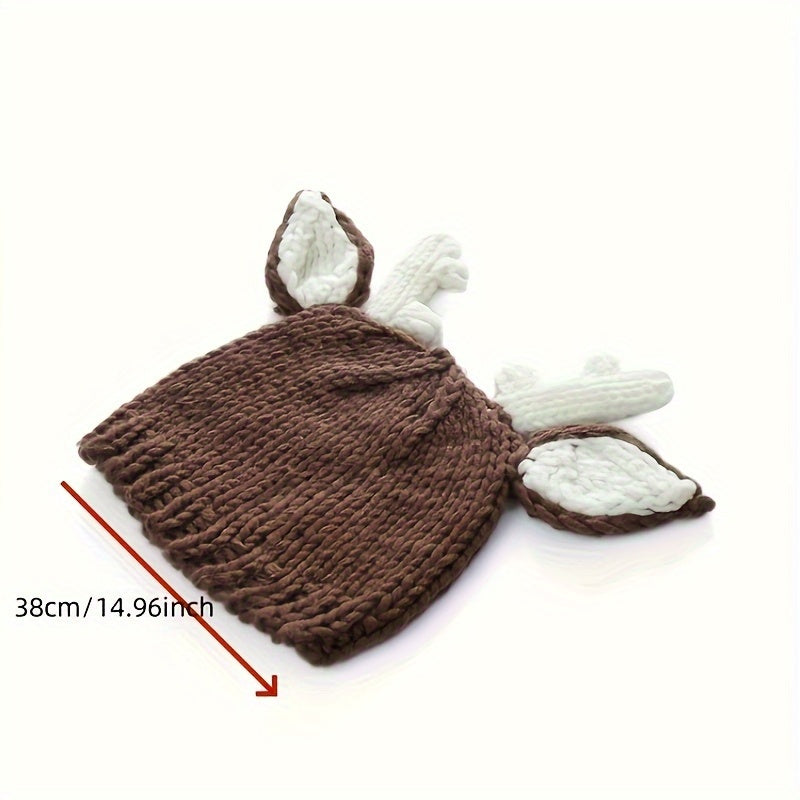 Handmade Christmas Deer Coffee-colored Two-piece Set, Velvet Woven Photography Props for Kids