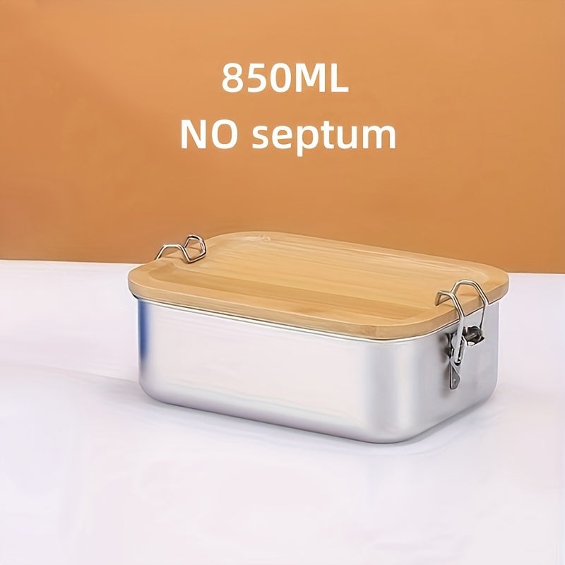 Portable Lunch and Snack Food Container - Bamboo Lid Stainless Steel Bento Box