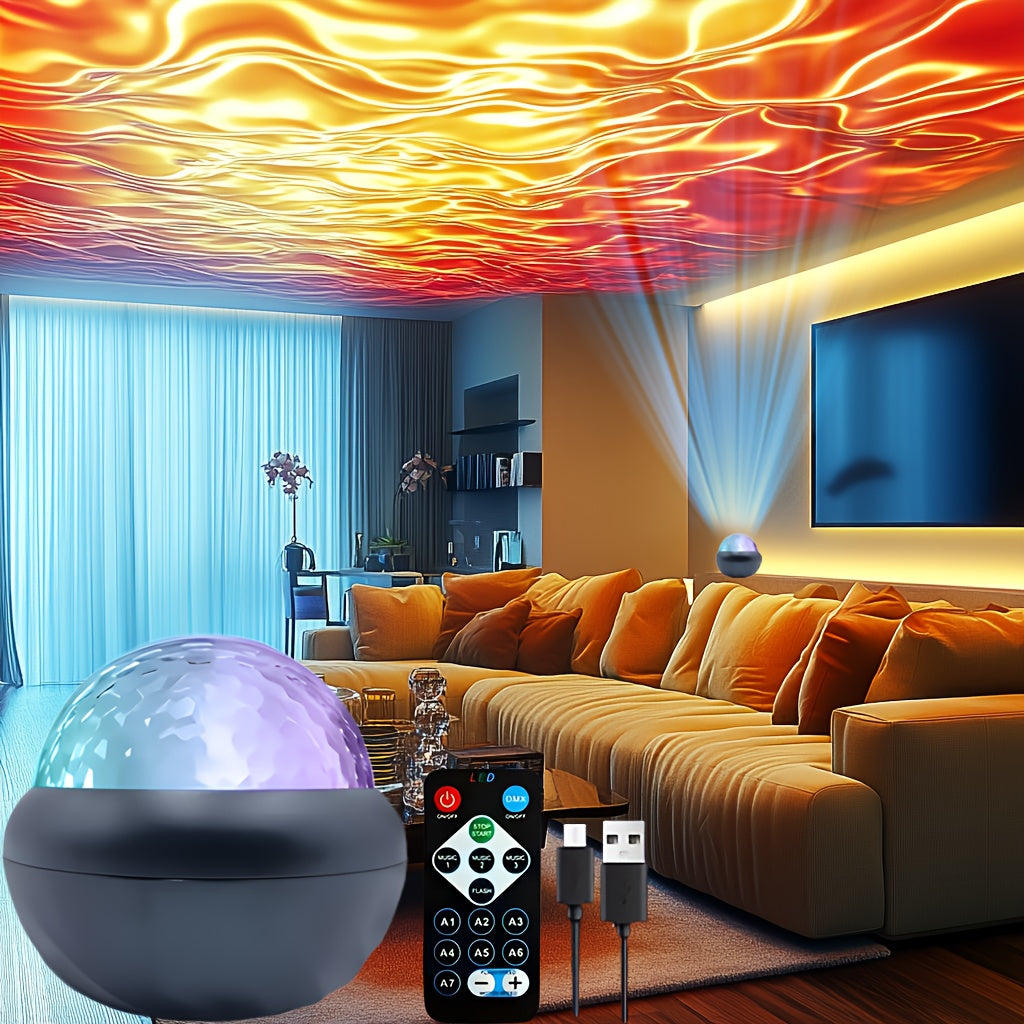 Dreamy 7-Color LED Night Light with Water Ripple Effect - USB Powered, Remote Controlled, Ideal for Creating a Cozy Atmosphere in Any Room. Ideal for Bedroom Ambiance & Special Occasions.