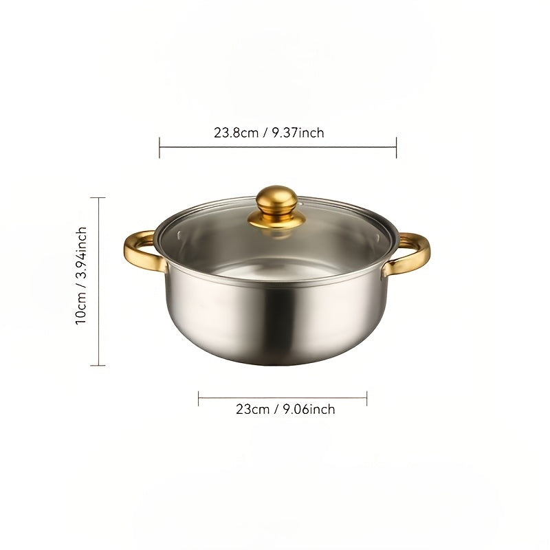 Stainless Steel Cookware Set with 12 Pieces, Includes Versatile Kitchen Pots and Pans, Compatible with Induction Cooktops, Featuring Golden Handles, Suitable for All Stovetops