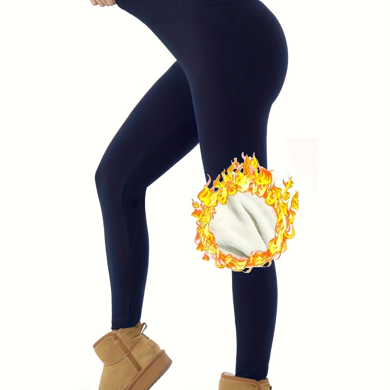 High-waist thermal leggings for women, ideal for fall/winter, solid color with knit fabric.