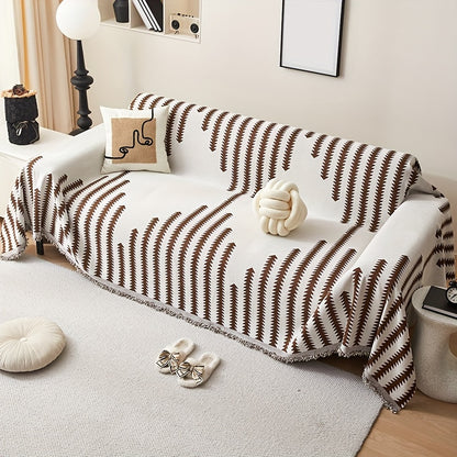 Chenille sofa cover with tassel style, anti-pet scratch, all-season, non-slip couch protector for home decoration.