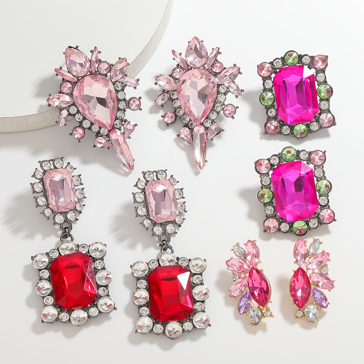 Surprise Her with a Stunning Valentine's Day Gift - Chic Pink and Red Rhinestone Earrings, featuring Unique Oval and Teardrop Shapes adorned with Sparkling Details, Made of High-Quality Alloy with Stainless Steel Posts, Perfect for Special Events and