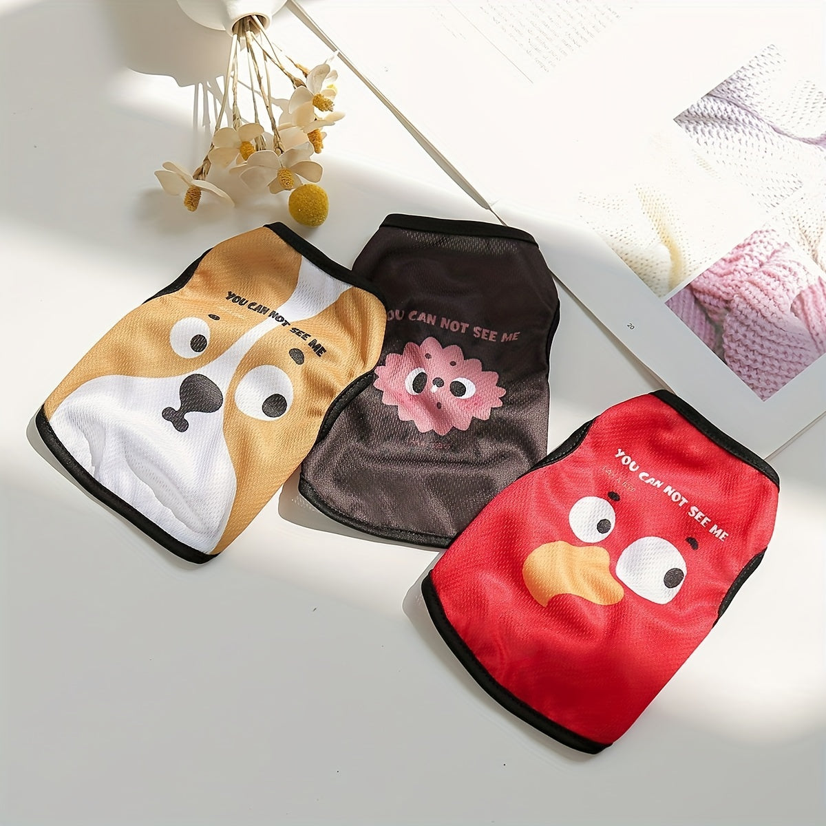 Pet clothes with cartoon print for summer, breathable vest for cats and dogs