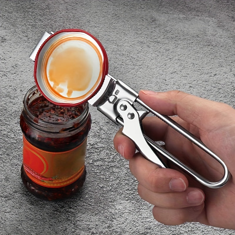 Adjustable jar opener made of stainless steel, versatile can opener, and manual bottle opener for kitchen and dining, a creative addition to home kitchen tools and accessories.