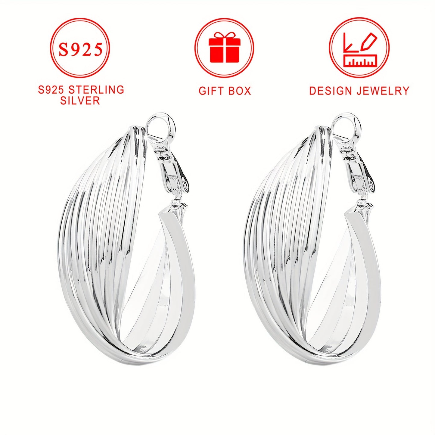 S925 Pure Silver Women's Large Earrings, 8.5g, with Low Allergy Electroplated 18K Gold Plating. Features European and American Classic Geometric Design. Perfect for Daily Wear, Parties, and Holiday Gifts. Comes in a Gift Box.