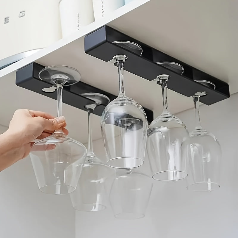 Simple to install under cabinet wine glass holder - No drilling required, compact stemware organizer for kitchen and bar.