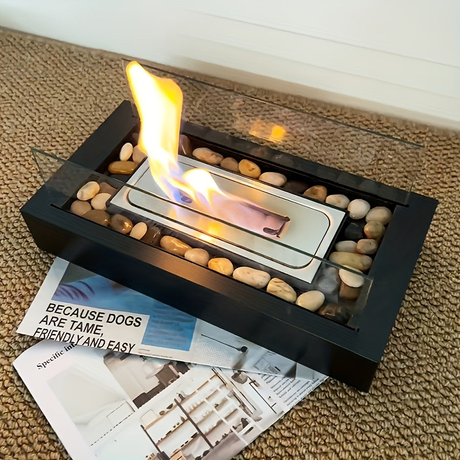 Versatile Indoor/Outdoor Metal Fireplace for Patio, Balcony, and Living Room Decor - Cozy Tabletop Fire Pit featuring Pebbles