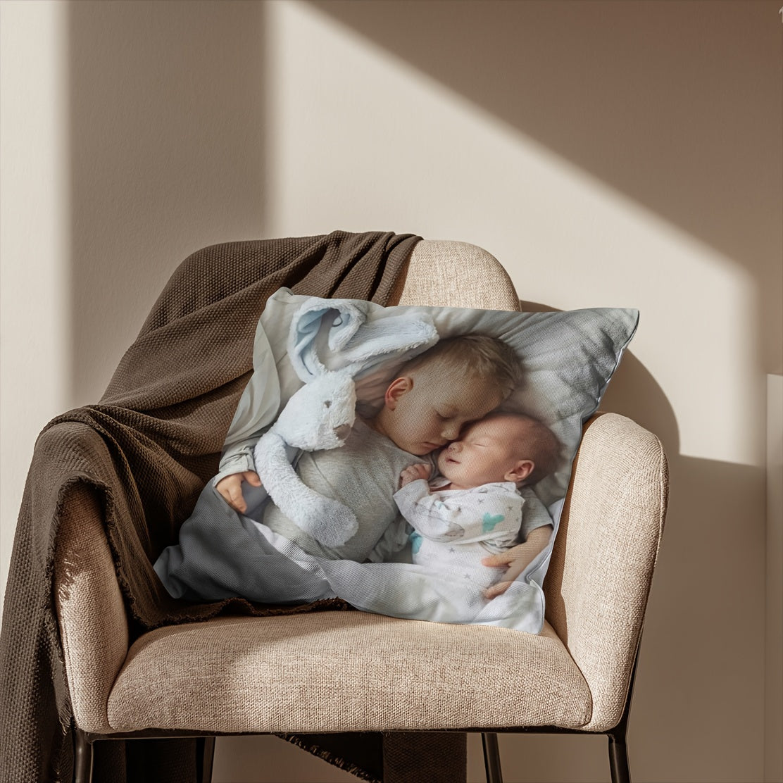 Customize your own 45.72x45.72 cm Polyester Plush Pillowcase with Personalized Family Photo. This soft and cozy pillowcase features a single-sided print and does not include the cushion.